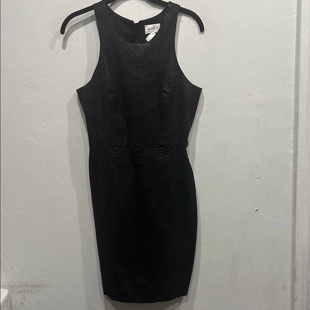 MILLY black leather front sheath dress sleeveless knee length lined size 8 NWT